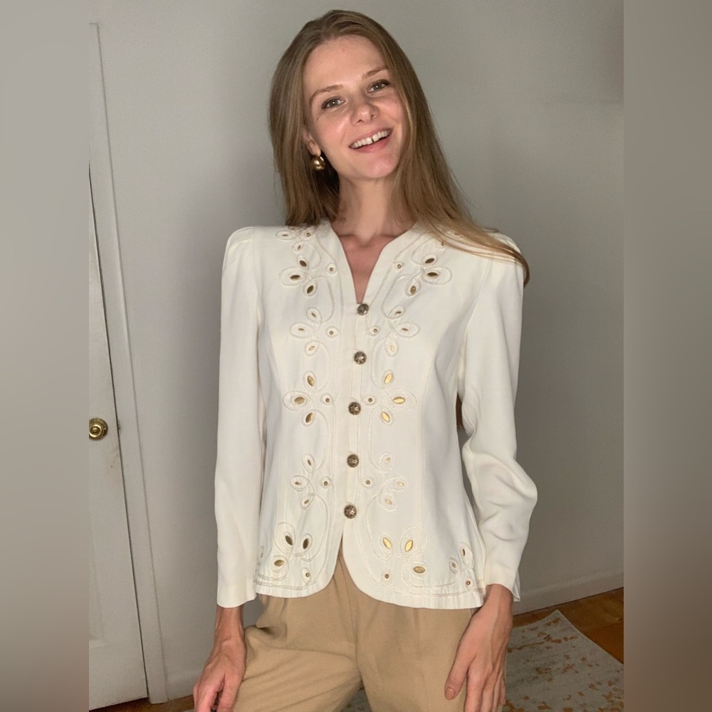 Old Money Vintage 80s Jacket with shoulder pads - Picture 3 of 12